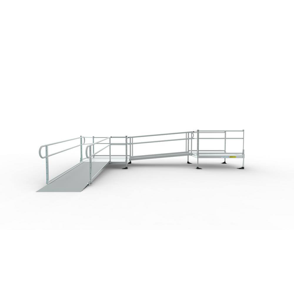 EZ-ACCESS PATHWAY 30 ft. L-Shaped Aluminum Wheelchair Ramp Kit with Solid Surface Tread 2-Line Handrails and (2) 4 ft. Platforms PS30L44TT