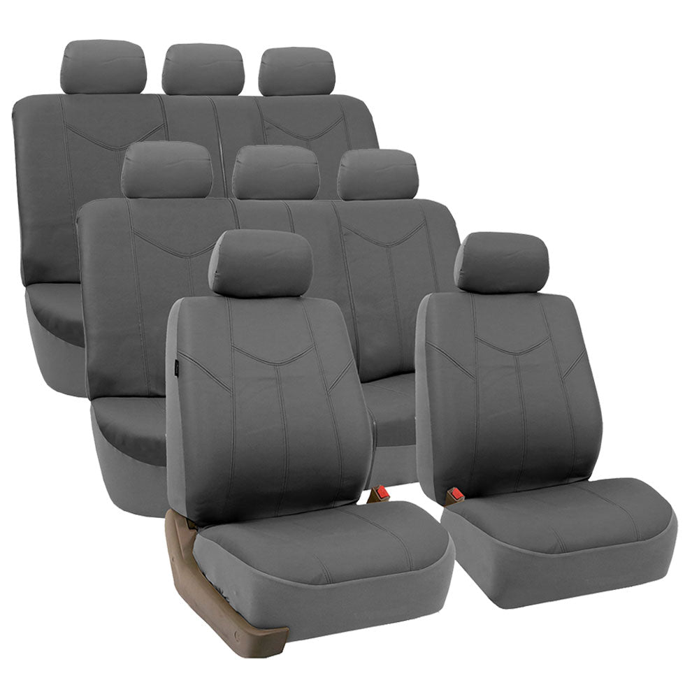 FH Group Gray Rome Faux Leather Airbag Compatible and Split Bench 8 Seaters Car Van Seat Covers， Full Set