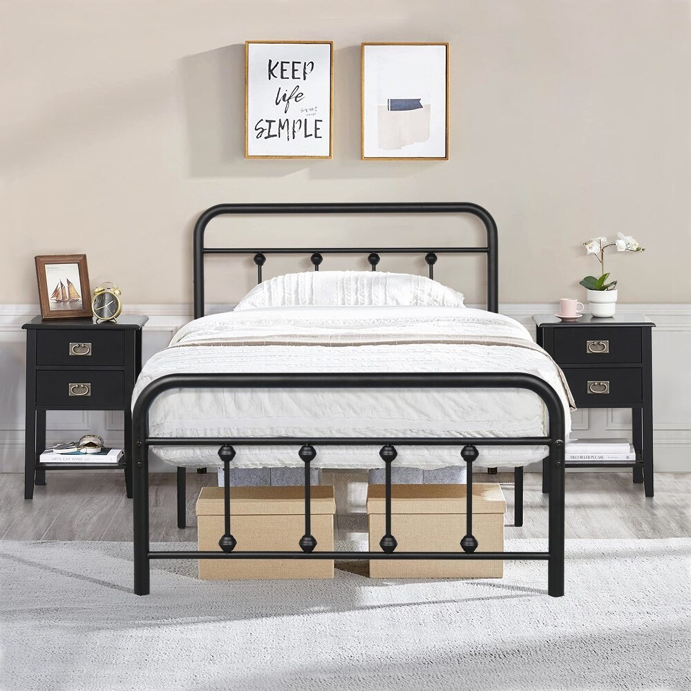 Taomika Bedroom Set Black Bed Frame and 2 Drawer Nightstand Set of 2