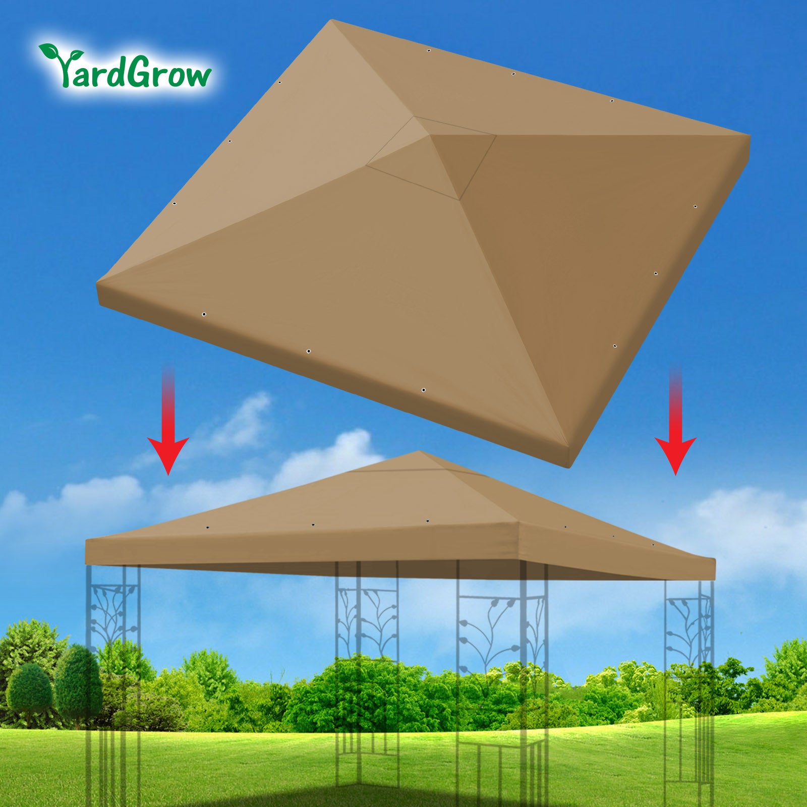 10 x 10 FT Replacement Canopy Top Cover Single Tiered Patio Sunshade Upgraded UV Protection, Gazebo Tent Canopy Cover ONLY