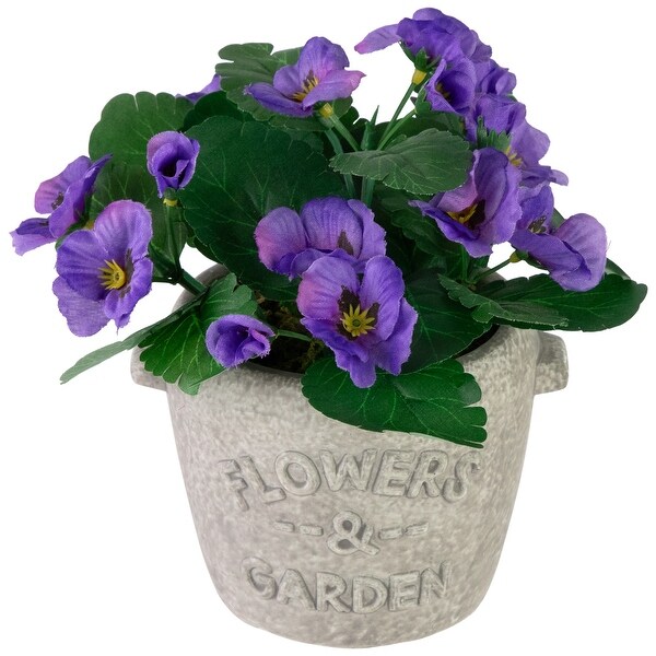 7 Purple Pansy Artificial Floral Arrangement inFlowers and Garden Pot