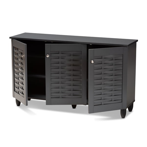 Contemporary Dark Grey 12-pair Shoe Storage Cabinet - - 26396257