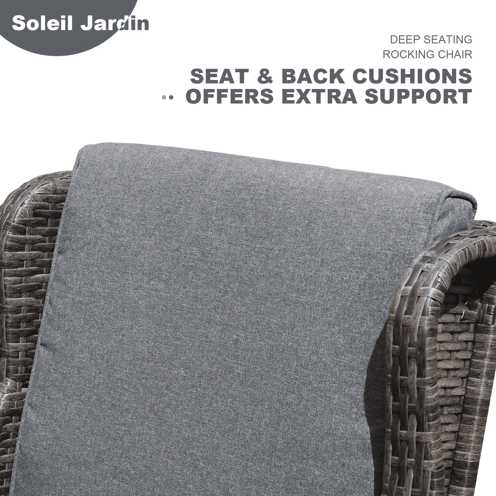 Soleil Jardin Set of 2 Patio Resin Wicker Rocking Chair w/ Cushions, Outdoor Furniture Gray Cushions