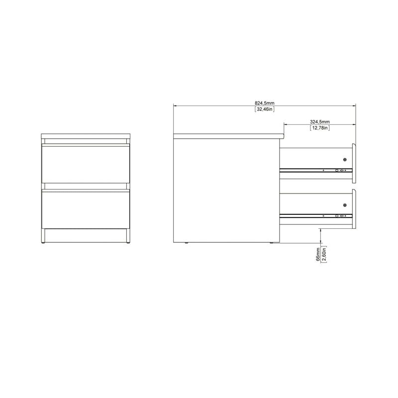 Home Square Contemporary Design 2 Piece Bedroom Set 5 Drawer Chest and Nightstand in High Gloss White