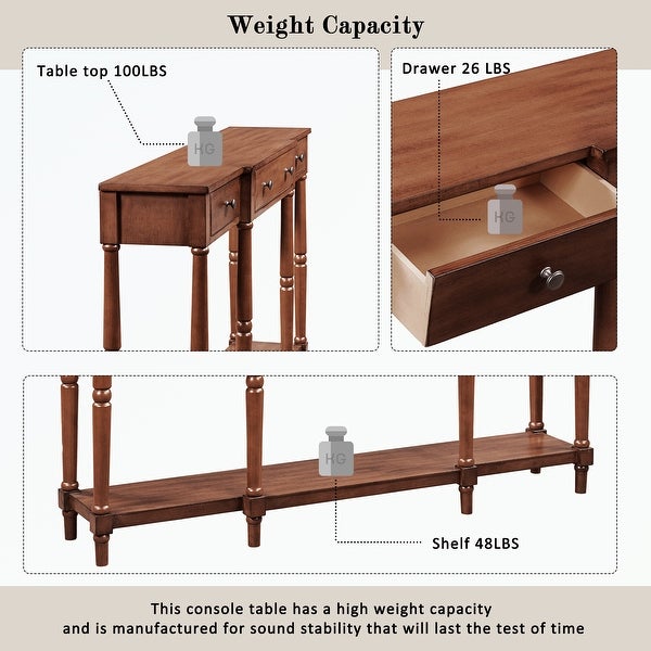 Solid Wood Console Table， with Storage Shelf and Drawer