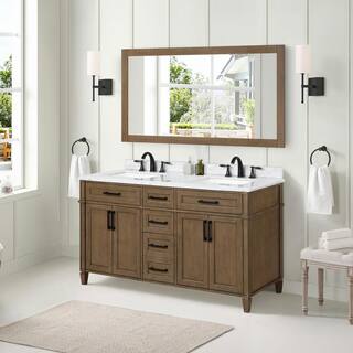 Home Decorators Collection Caville 60 in. W x 22 in. D x 34.50 in. H Bath Vanity in Almond Latte with Carrara Marble Top Caville 60AL