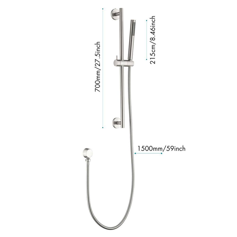 FORCLOVER 1-Spray Patterns with 1.75 GPM 1.5 in. Wall Mount Handheld Shower Head with Adjustable Slide Bar in Brushed Nickel HE-303BN