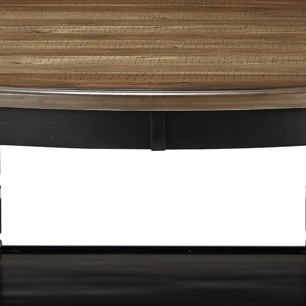 Wooden Round Dining Table with Open Shelf， Black and Brown