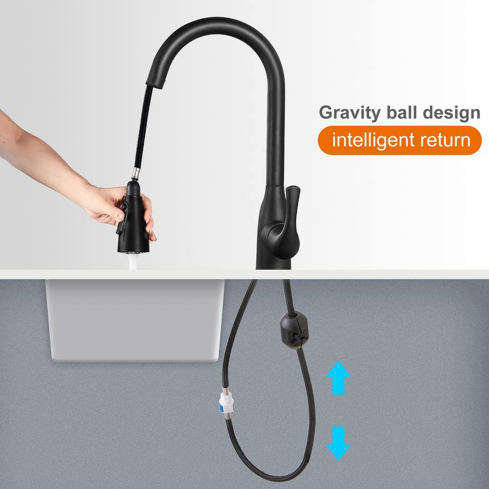 Zalerock Single Handle Pull Down Sprayer Kitchen Faucet with Deck Plate Included in Matte Black HLTHP0233