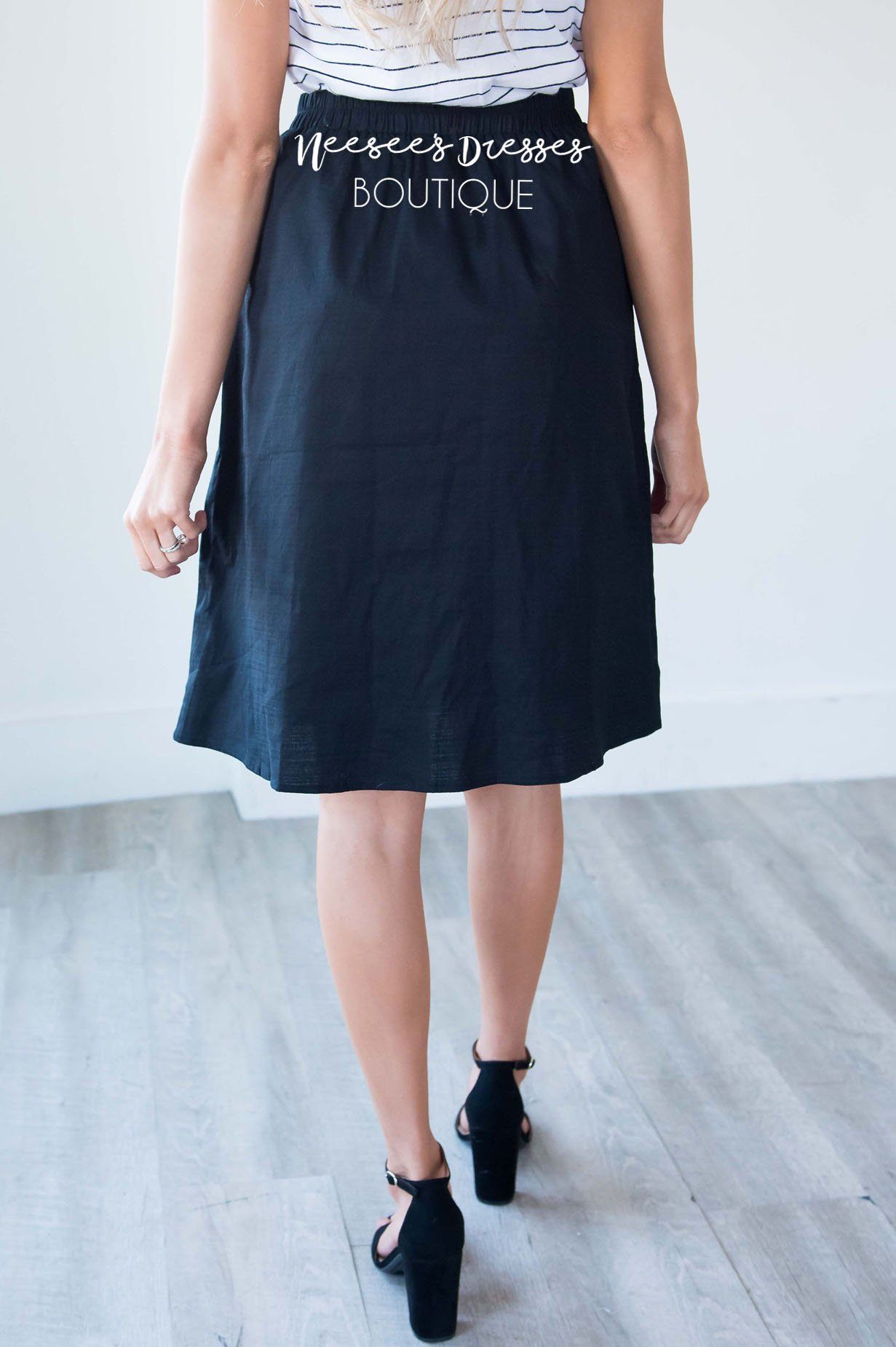 Black Button Detail Skirt