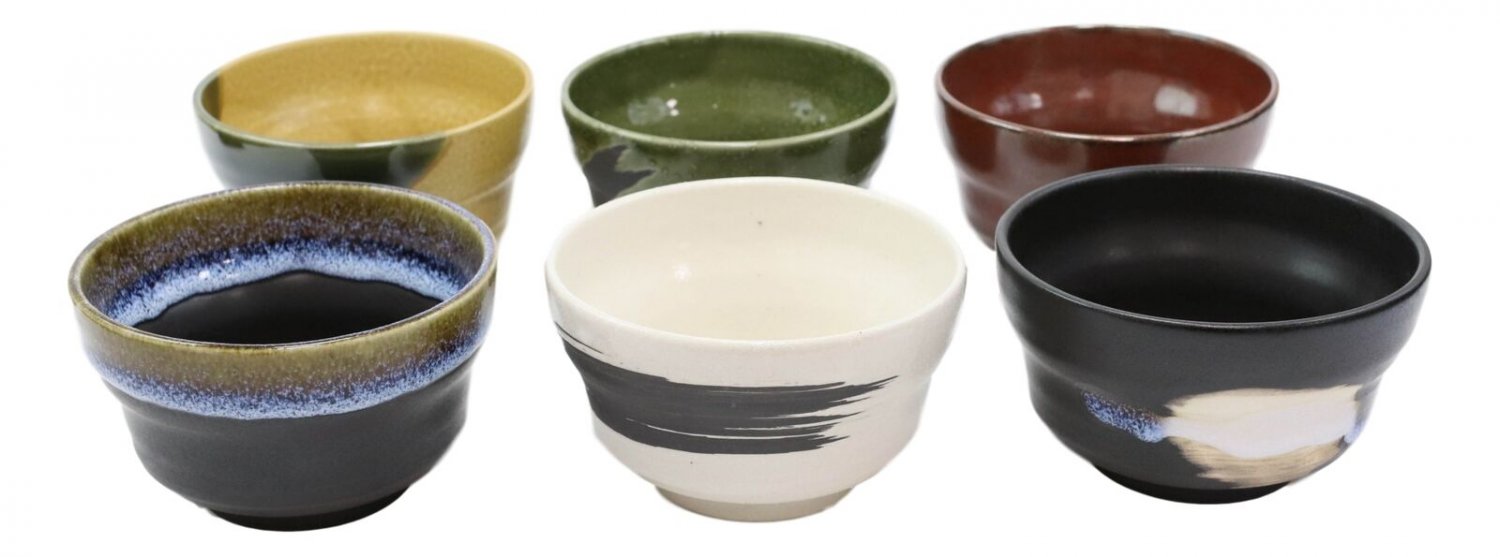 1 Pack Of 6 Made In Japan Colorful Abstract Art Kiln Natural Glazed Ceramic Bowls EBR02