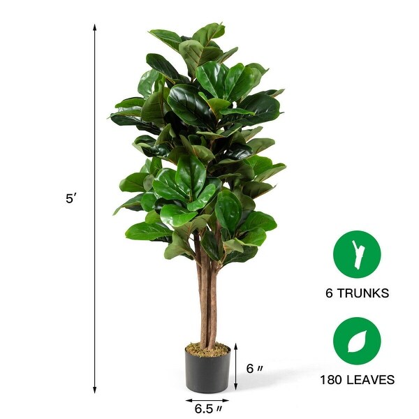 Gymax 5Ft Fiddle Leaf Fig Tree Artificial Greenery Plant Home Office