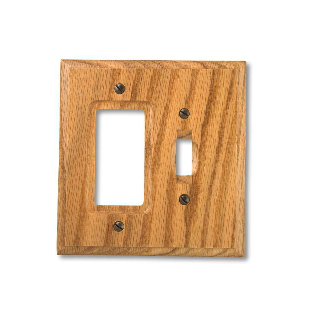 AMERELLE Carson 2 Gang 1-Toggle and 1-Rocker Wood Wall Plate - Light Oak 4025TR