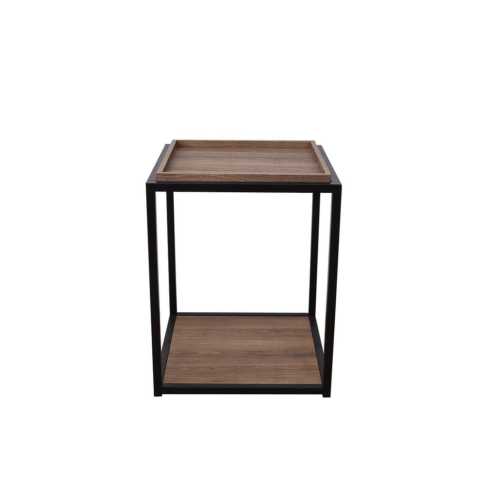 Nathan James Nash End Table with Tray Top Shelves   Metal Frame