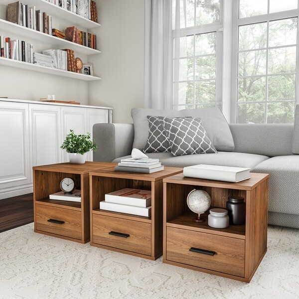 Hastings Home Cube End Table with Drawer - 15.75