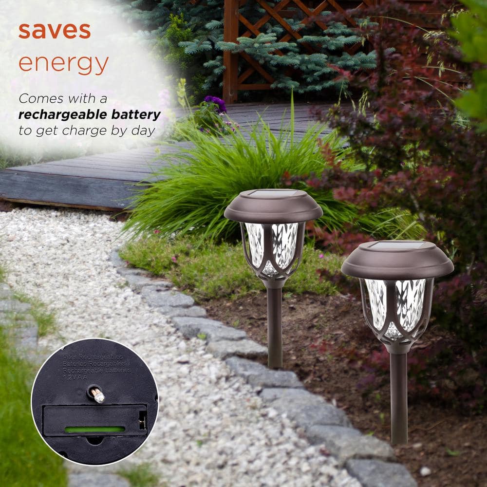 Alpine Corporation 17 in. Tall Solar Powered Bronze Super Bright High Lumen LED Outdoor Path Light Stakes (Set of 2) SLA416SLR-2