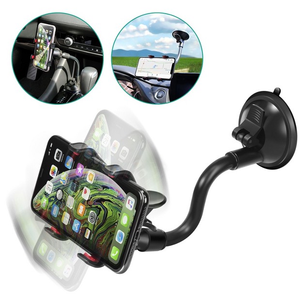 Insten Universal Car Phone Mount Windshield And Dashboard Suction Mount With Adjustable Gooseneck Compatible With Iphone Galaxy S note Android Ios