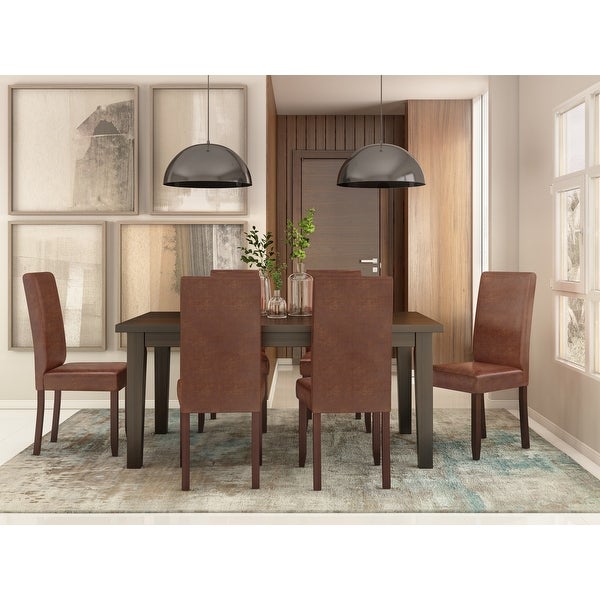 WYNDENHALL Normandy Transitional 7 Pc Dining Set with 6 Upholstered Parson Chairs and 66 inch Wide Table