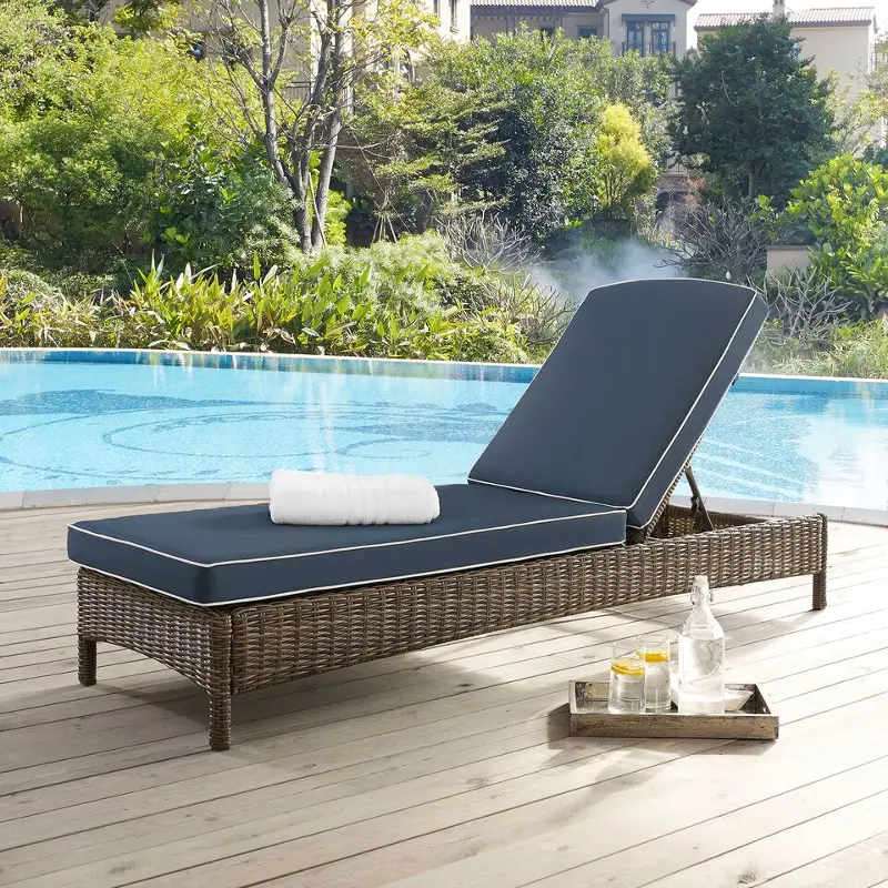 Bradenton Navy and Wicker Patio Chaise Lounge