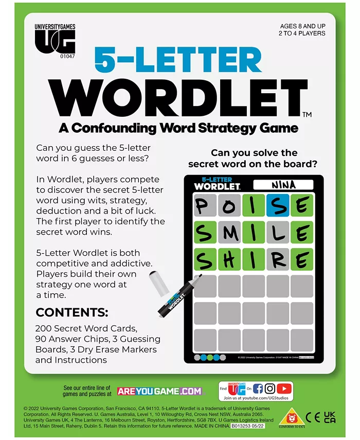 University Games 5-Letter Wordlet a Confounding Word Strategy Game Set  297 Piece