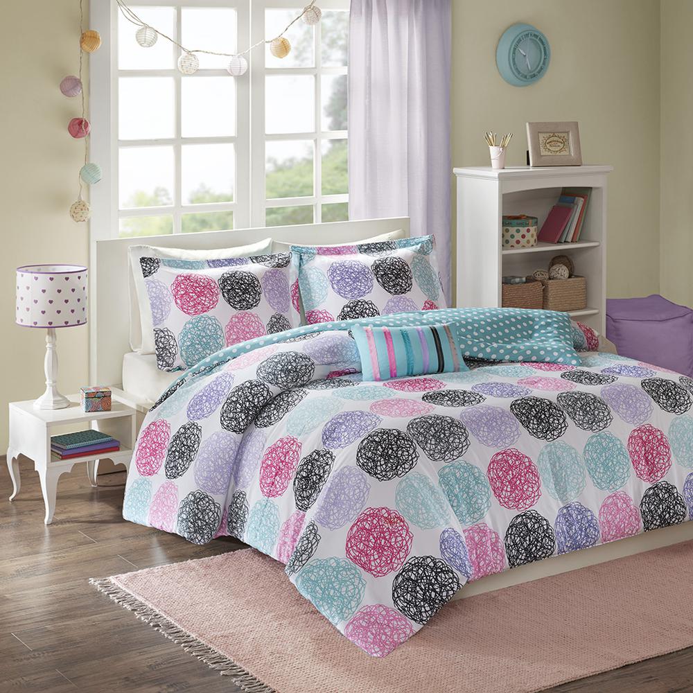 Home Essence Brittany Multi Circle Dot Reversible 3 Piece Comforter Set， Twin/Twin XL