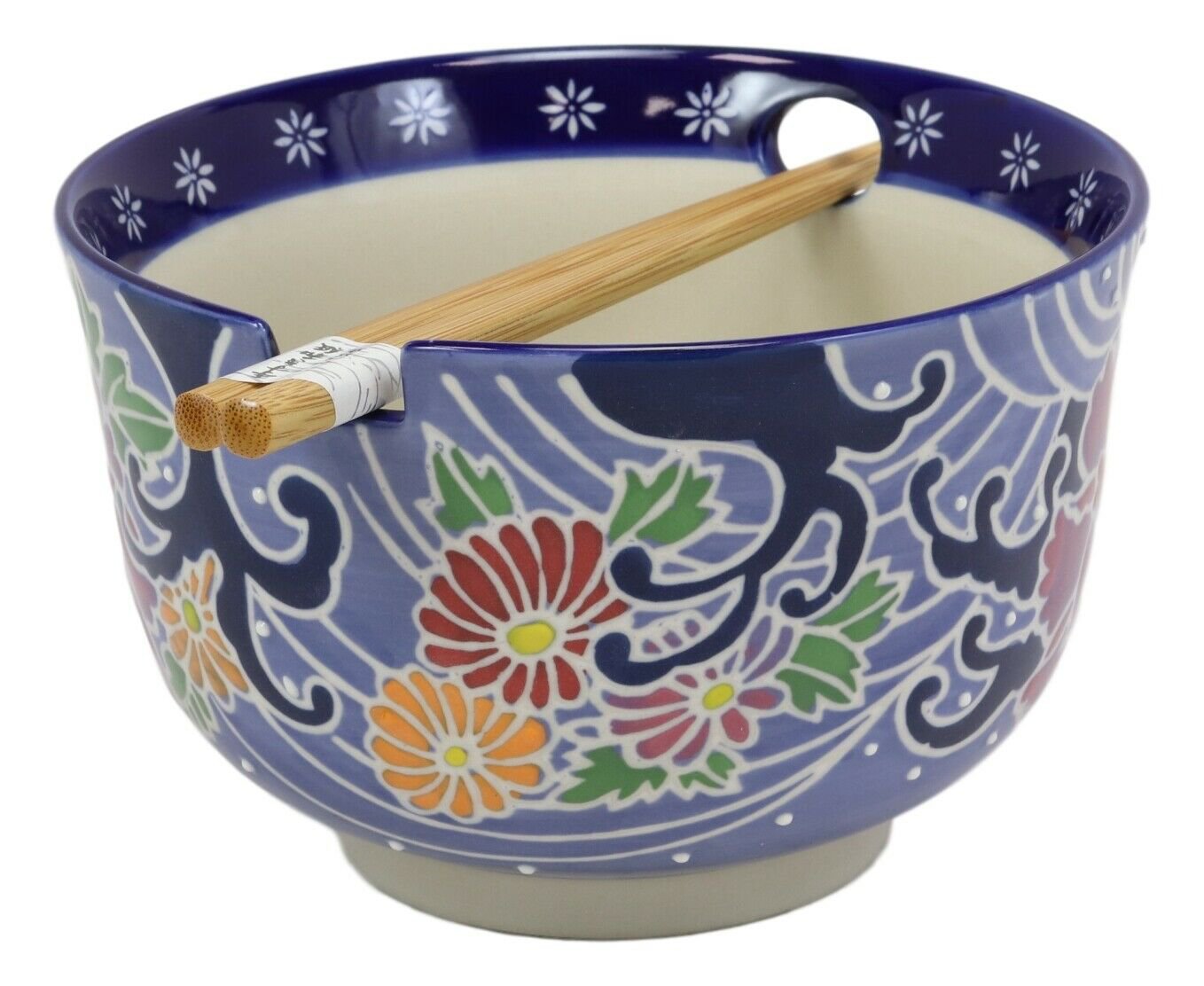 1 Blue Floral Breeze Ramen Noodles Large 6.25D Pho Soup Bowl With Chopsticks Set EBR02