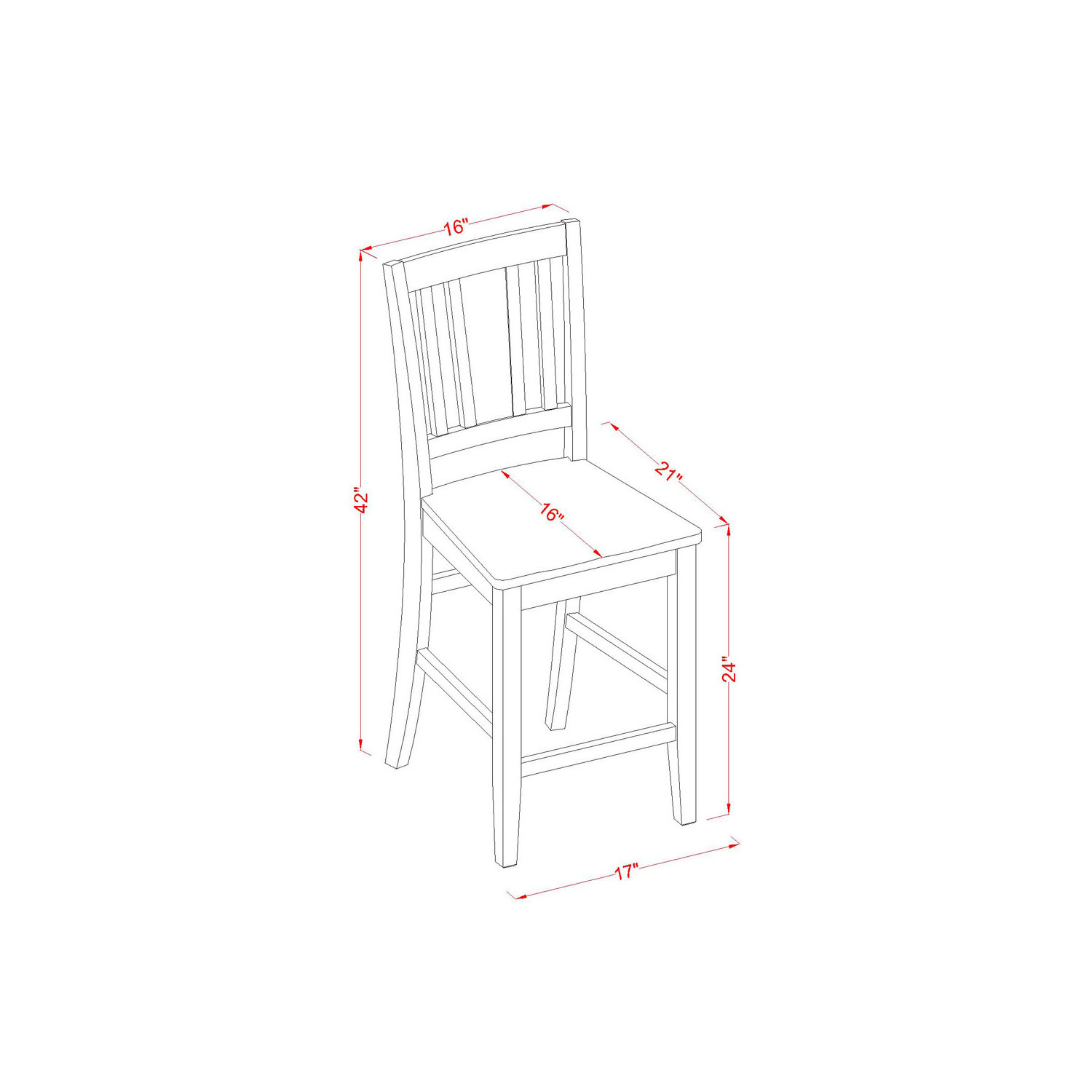 Counter Height Pub Set - High Table And Kitchen Chairs-Finish:Mahogany，Number of Items:5，Shape:Rectangular，Style:Wood Seat