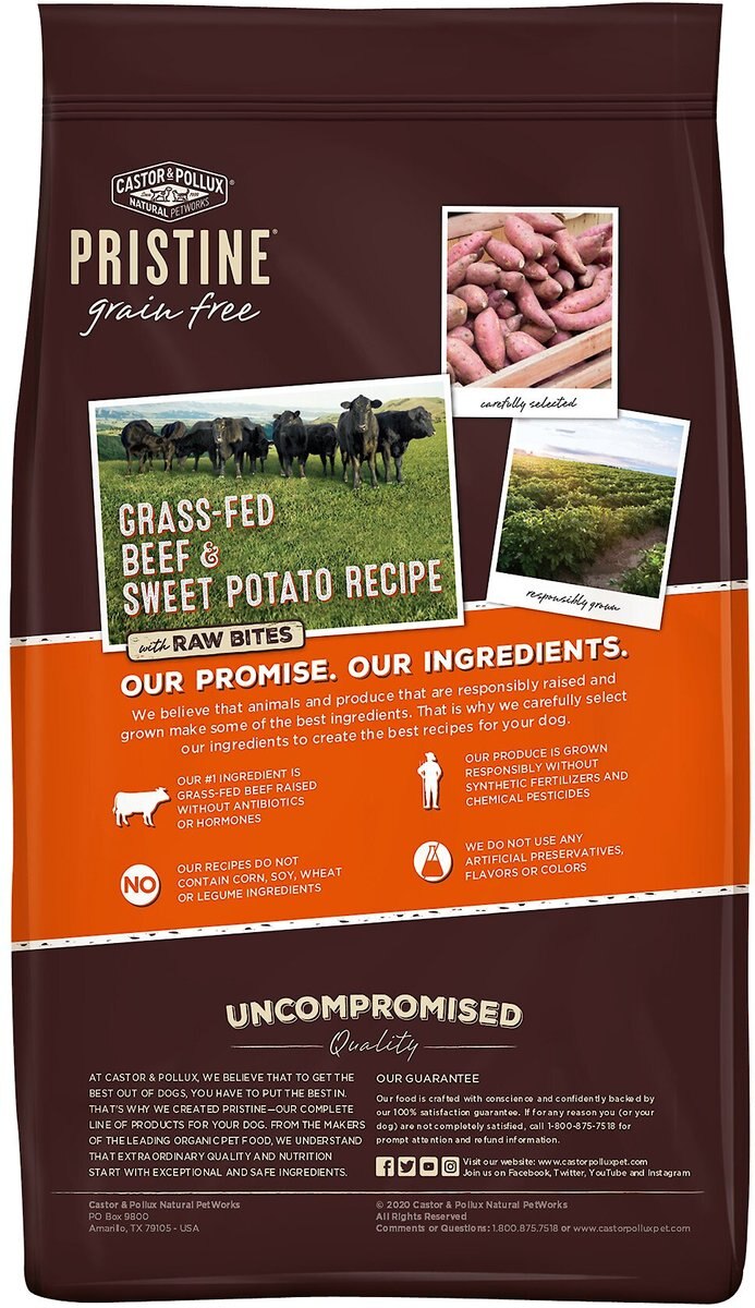 Castor and Pollux Pristine Grain-Free Grass-Fed Beef and Sweet Potato Recipe with Raw Bites Dry Dog Food