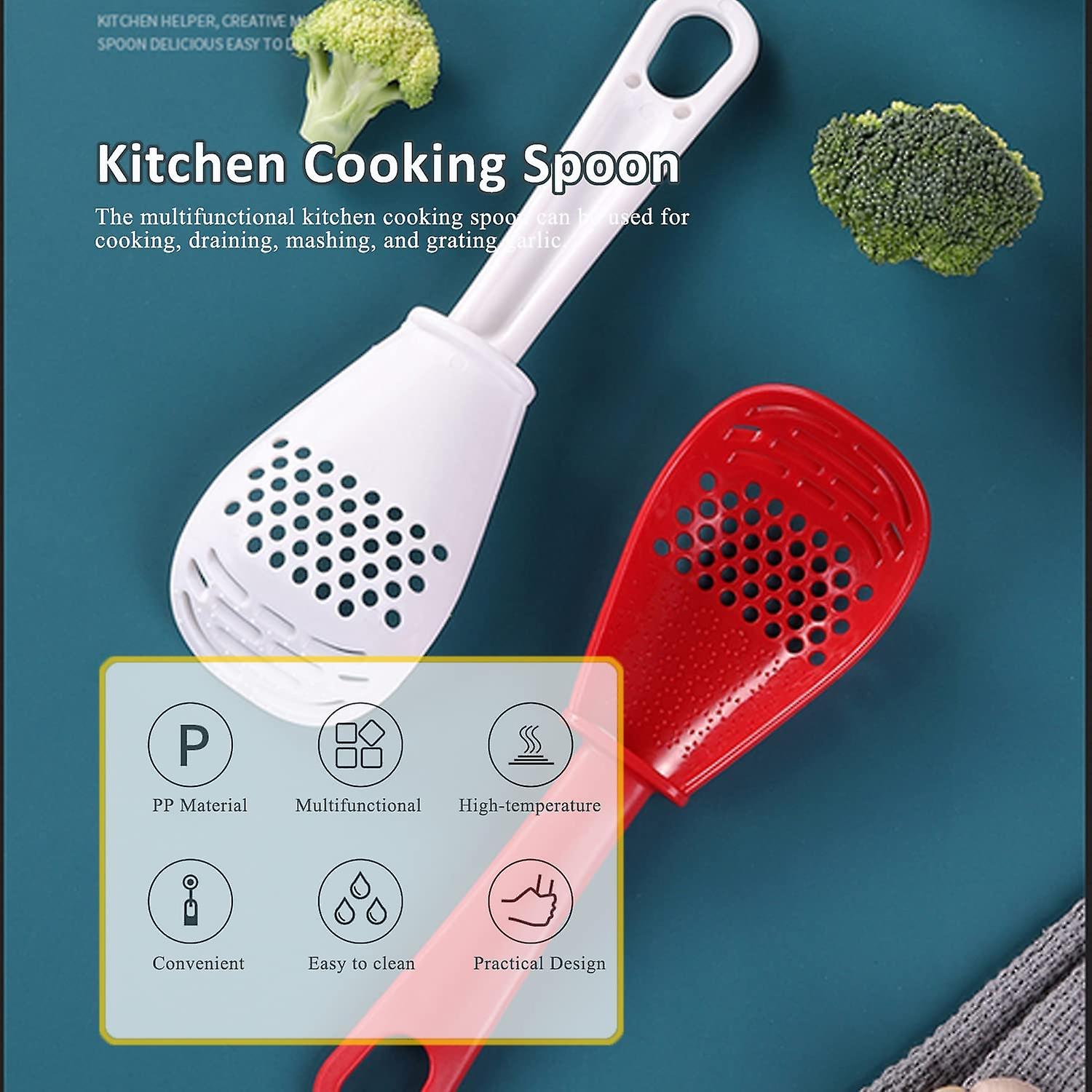 Multifunctional Kitchen Cooking Spoon， Skimmer Scoop Colander Strainer Grater Masher， Non-stick， Heat-resistant Kitchen Tools For Cooking， Draining， M