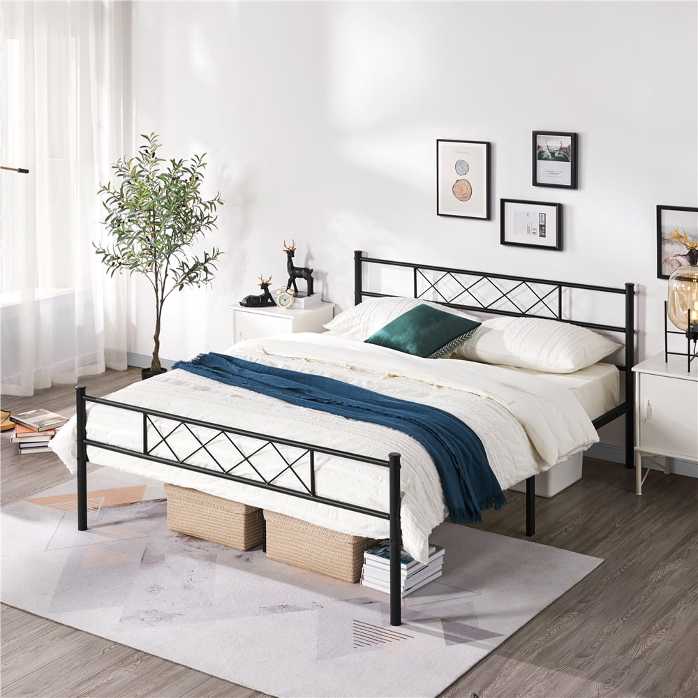 Easyfashion X-Design Metal Platform Queen Bed, Black