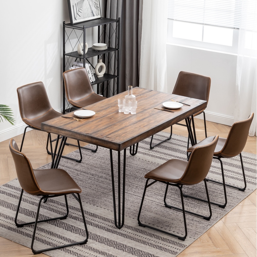 Roundhill Furniture Aryven Industrial 7 Piece Dining Set