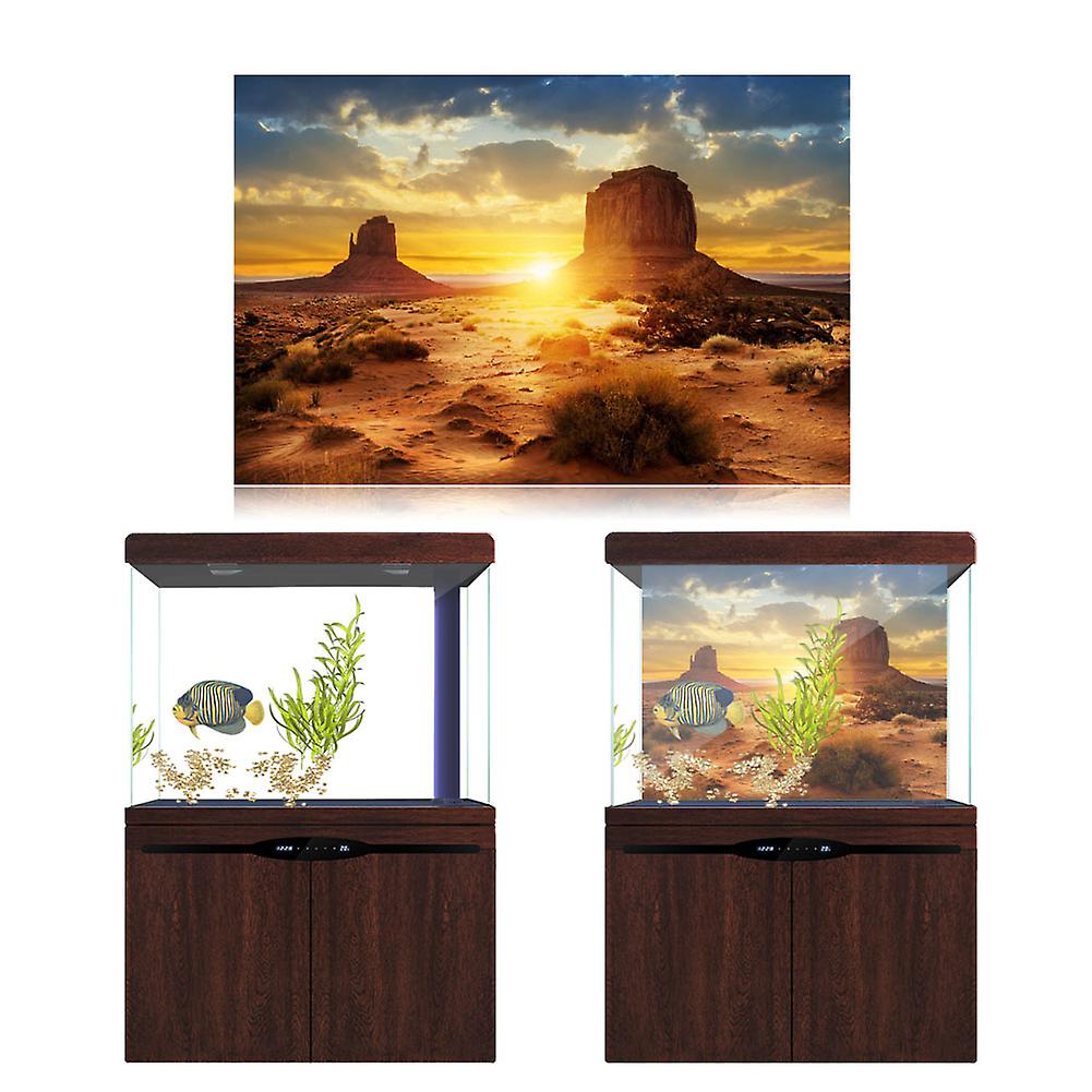 Sun And Desert Style Aquarium Fish Tank Background Poster Pvc Adhesive Decor Paper (76*46cm)