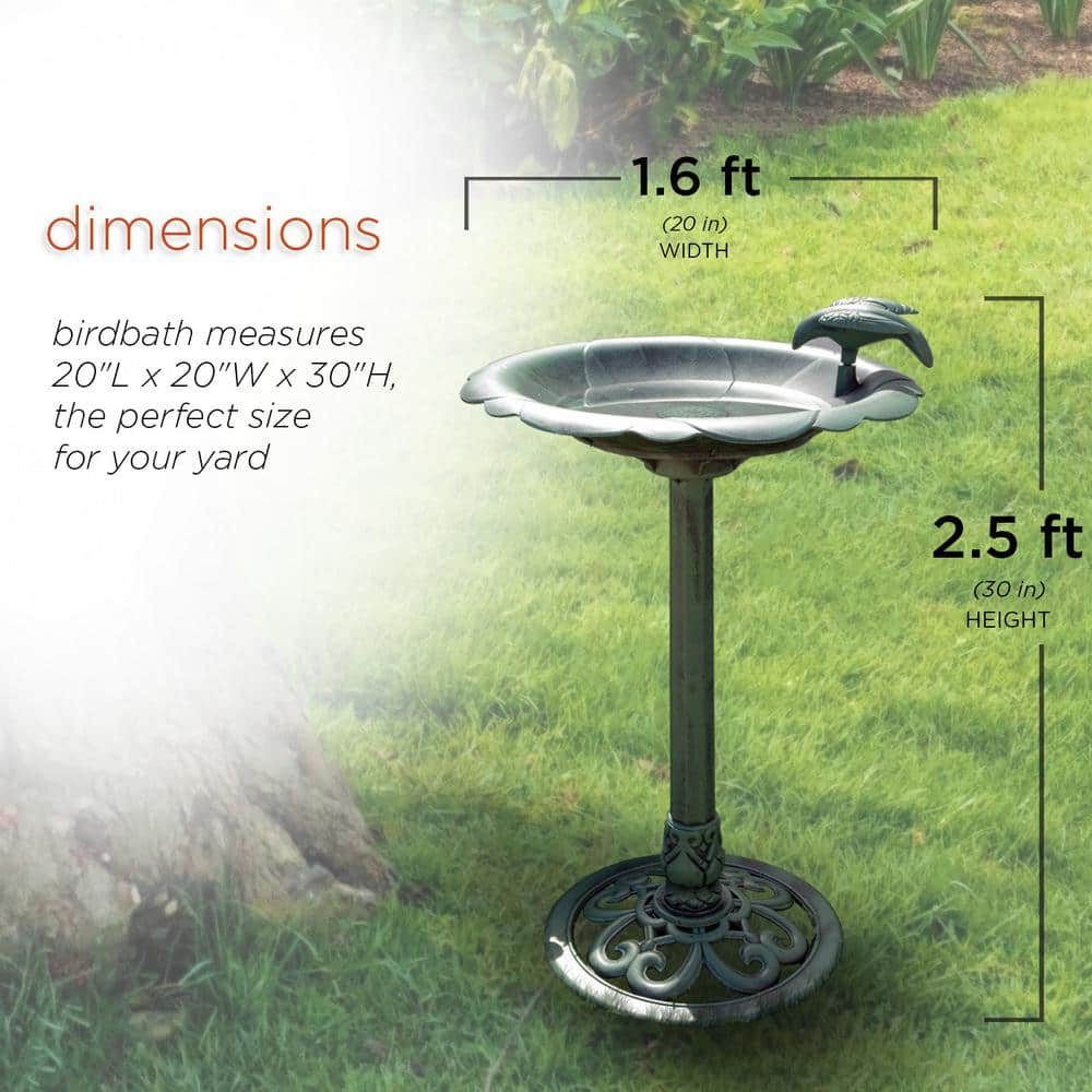 Alpine Corporation 31 in. Tall Outdoor Antique Flower Birdbath with Bird Decoration Yard Statue TEC114