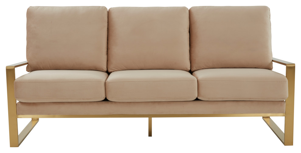 LeisureMod Jefferson Modern Design Velvet Sofa With Gold Frame   Contemporary   Sofas   by LeisureMod  Houzz