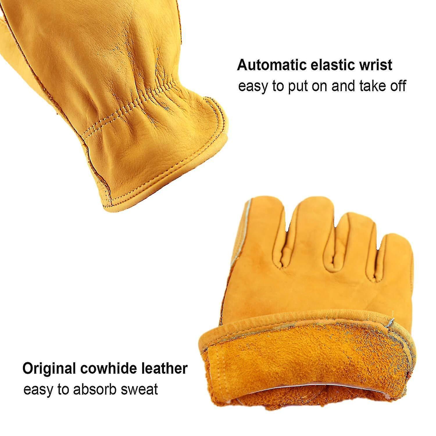 Leather Work Gloves Stretchable Flex Grip Water Resistant Tough Cowhide Gardening Glove For Men Women Gold