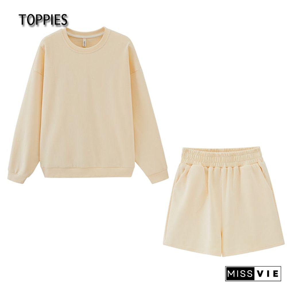 Toppies Autumn Shorts Set Women Tracksuits Oversize Sweatshirts High Waist Shorts Female Two Piece Set