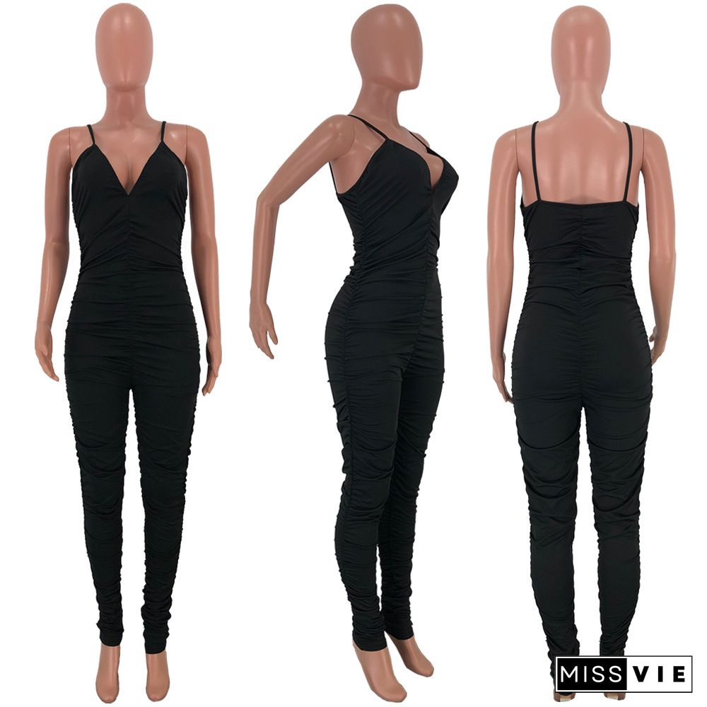 Sexy Drape Deep V-Neck Tight Mid-Waist Sling Jumpsuit