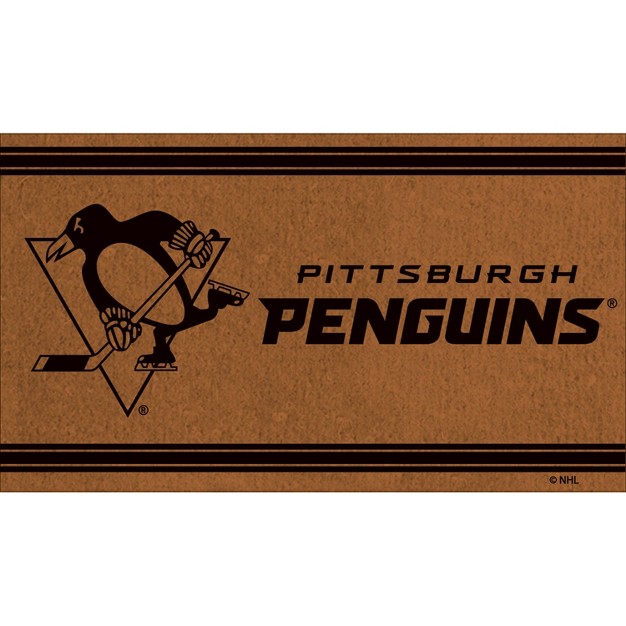 Evergreen Pittsburgh Penguins Logo Turf Mat Brown 28 X 16 Inches Indoor Outdoor Doormat