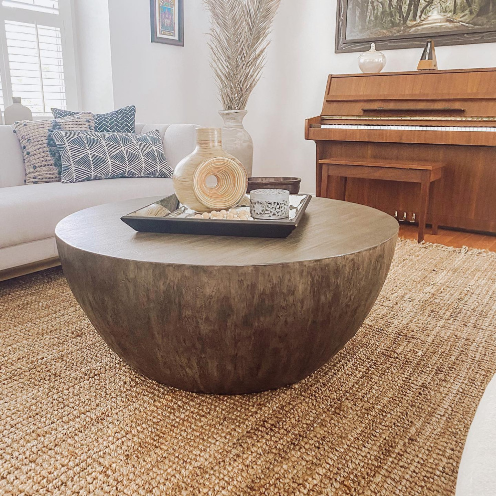 Minimalist Large Round Wood Coffee Table Modern Geometric Block Walnut Gray   Rustic   Coffee Tables   by My Swanky Home  Houzz