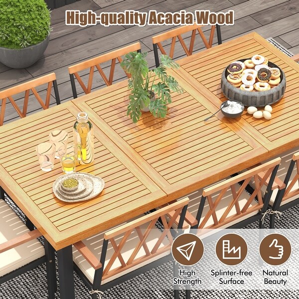 Gymax 9 PCS Patio Dining Set Acacia Wood Table w/ Soft Cushions and