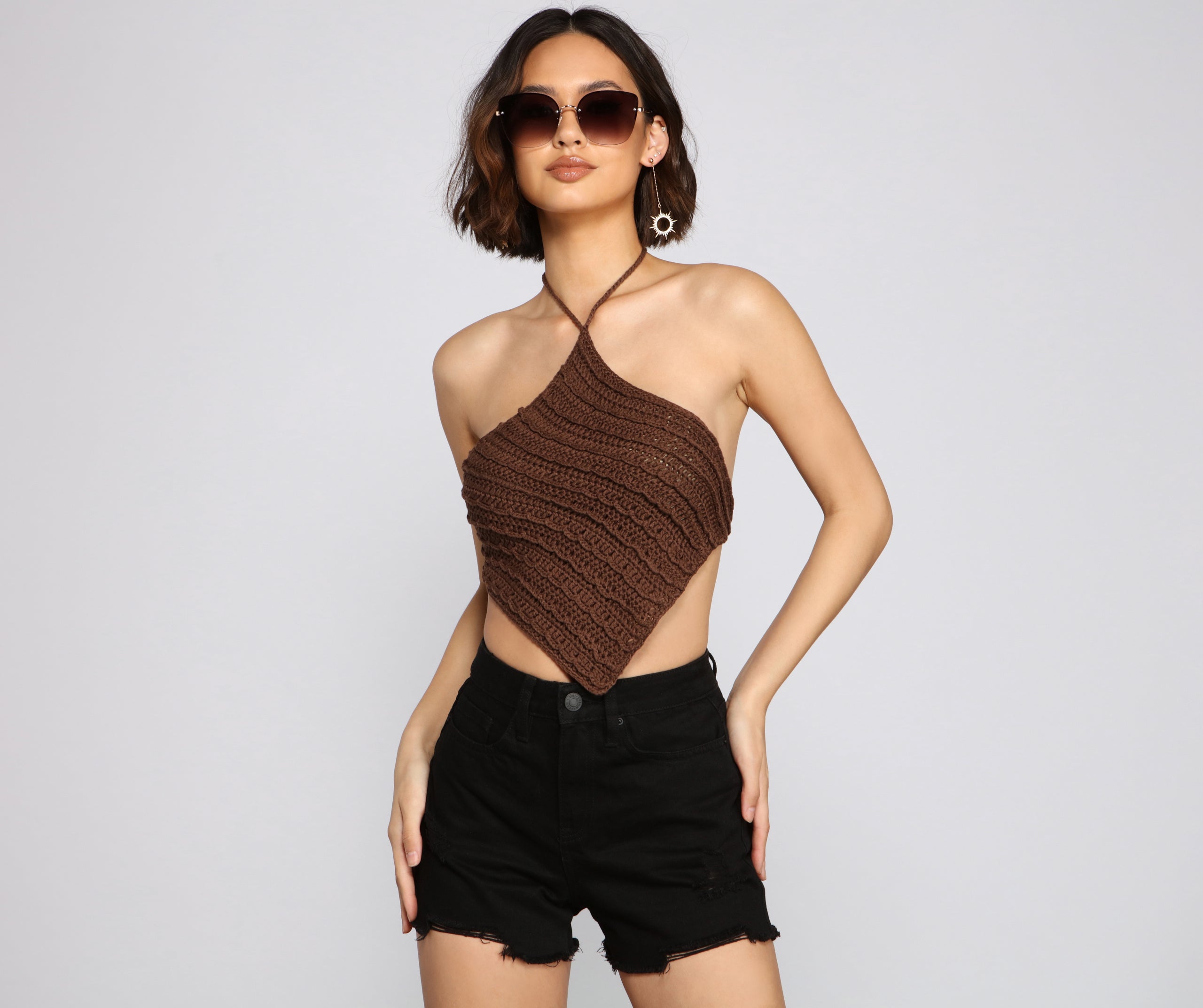 Crochet Knit Handkerchief Crop Top