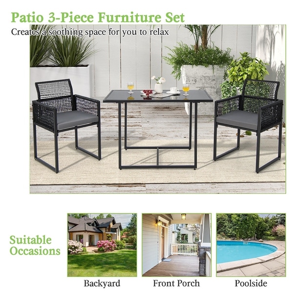 Costway 3PCS Patio PE Wicker Furniture Set Cushioned Chairs with