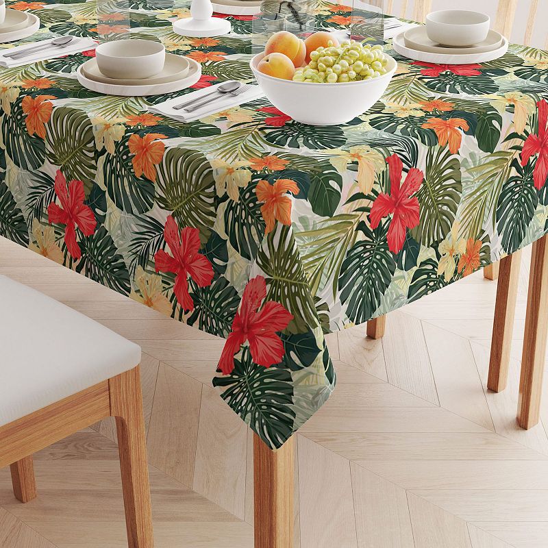 Square Tablecloth， 100% Polyester， 54x54， Hibiscus Garden