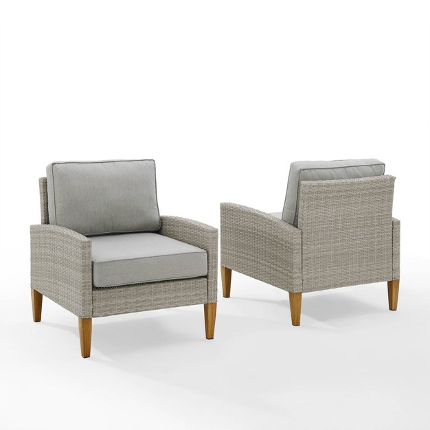 Capella Outdoor Wicker 2 Pc Chair Set Gray acorn Crosley