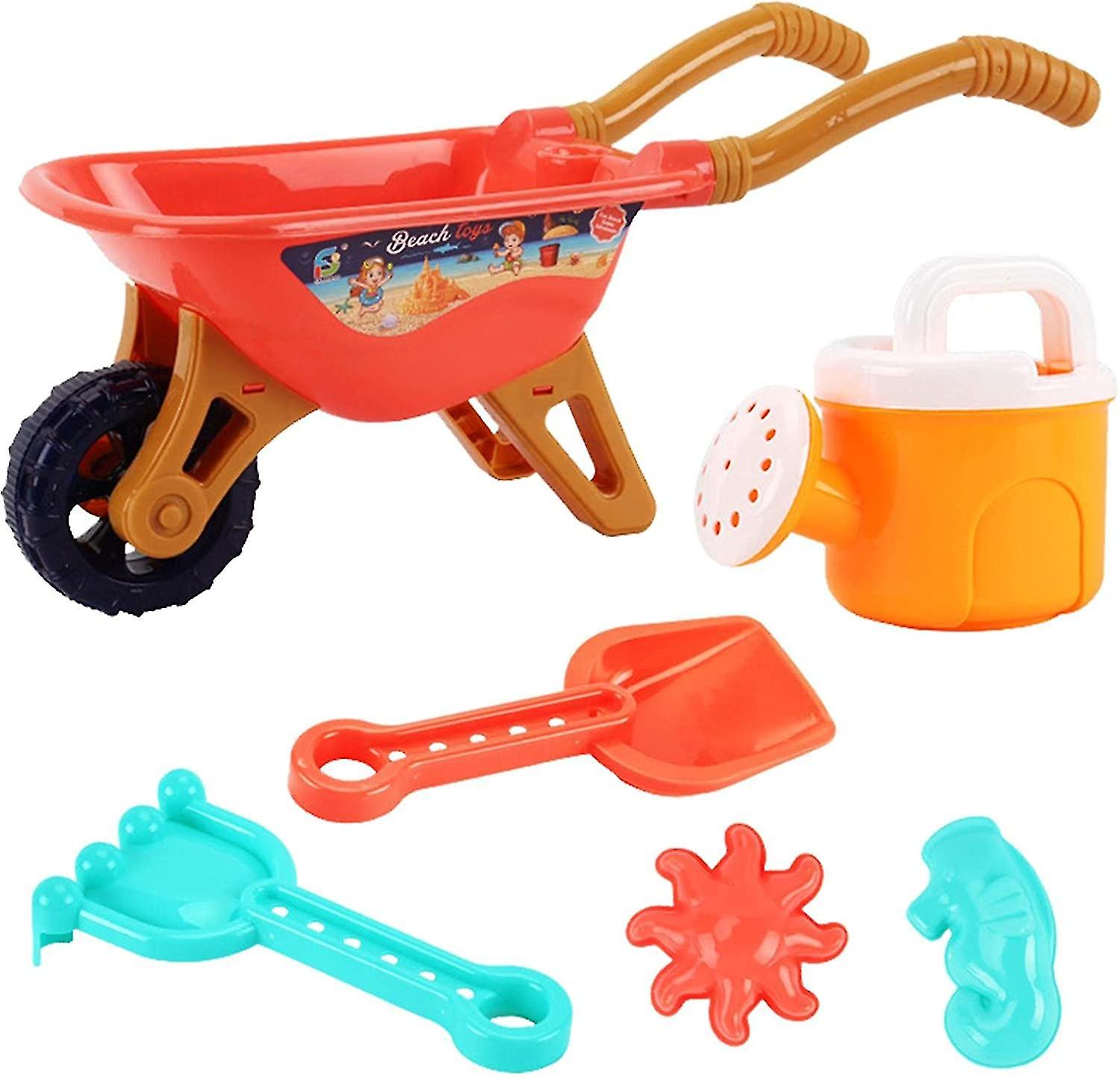 Beach Toys Set - 6 Pcs Summer Beach Toys Safe Children Sand Toy Set For Kids Wheelbarrow  Play Sand Beach Toys Set Bucket And Spade Set  Sea Animal Mo