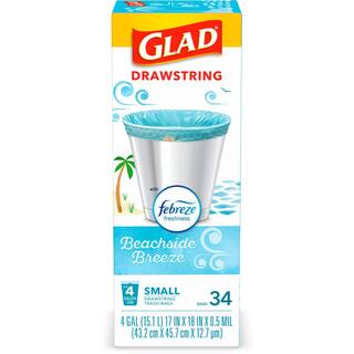 Glad 4 Gal. OdorShield Febreze Beachside Breeze Small Drawstring Trash Bags (34-Count) 1258779121