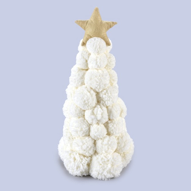 The Lakeside Collection Christmas Snowball Tree With Gold Star Topper Holiday Home Accent