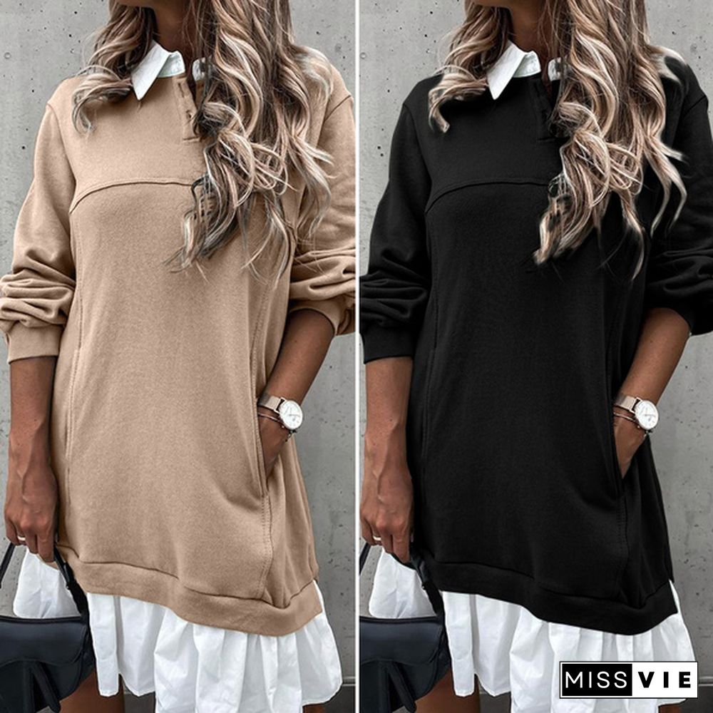 ZANZEA Women Autumn Loose Full Sleeve Sweater Casual Plain Holiday Sweatshirt Dress Plus Size