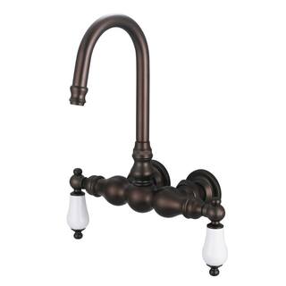 Water Creation 2-Handle Wall Mount Gooseneck Claw Foot Tub Faucet with Porcelain Lever Handles in Oil Rubbed Bronze F6-0014-03-PL