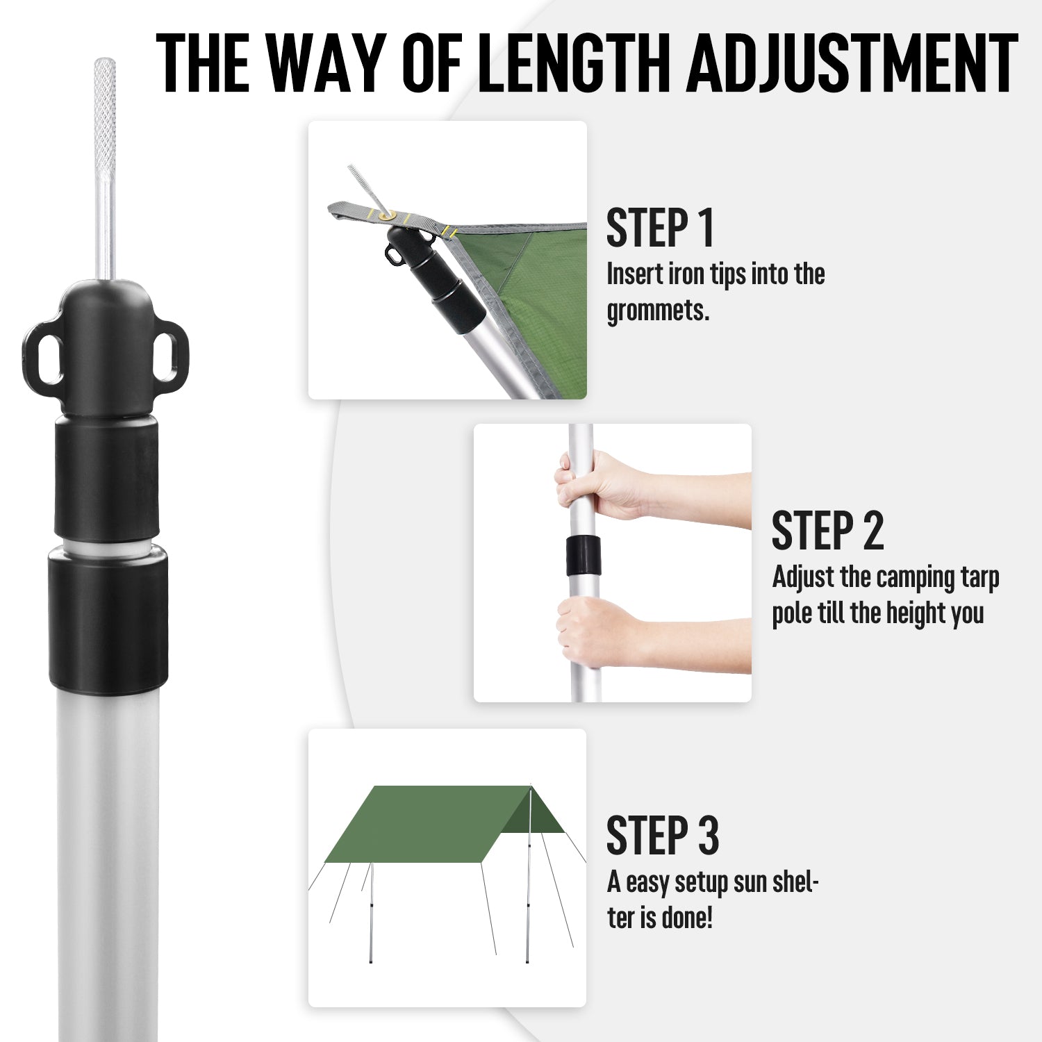 Grassman Tarp Poles, Adjustable Aluminum 7.5’/8.2’ Tent Poles, Portable and Lightweight Shelter Poles